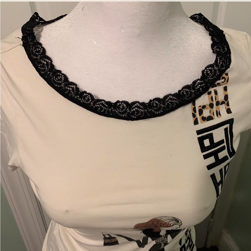 reworked vintage hbp lace t-shirt size S - Picture 5 of 6